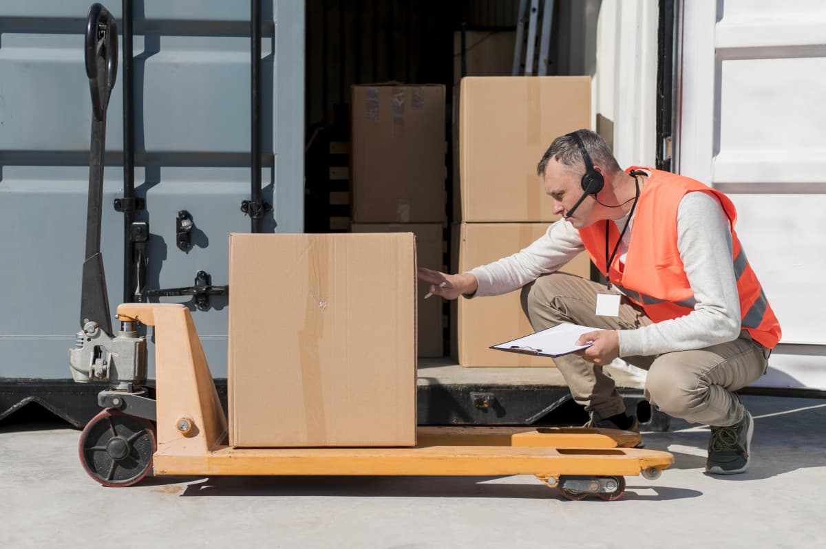 Freight containers and logistics equipment in a shipping yard